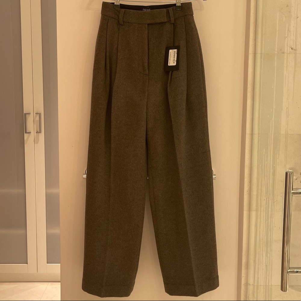 DRAE Taupe Wool & Cashmere Two Tuck Trousers